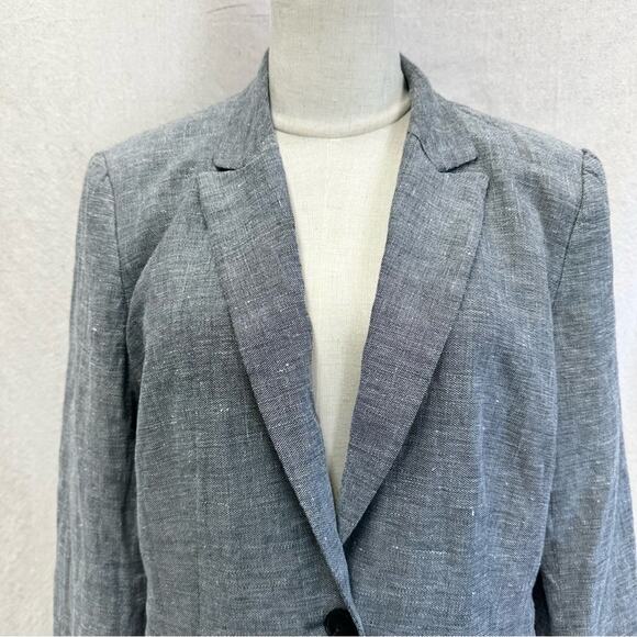 Lafayette 148 NY wool & linen black and white tweed single button blazer size 10 - Picture 6 of 15